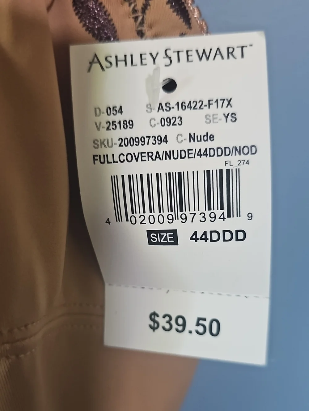 NWT Ashley Stewart Plus Size Full Coverage Nude Bra Size 44DDD